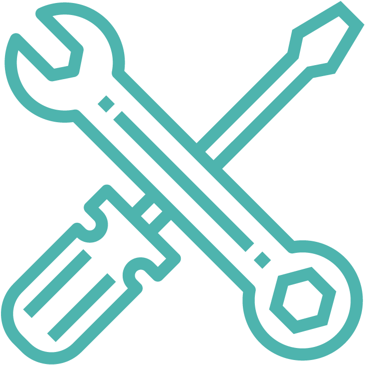 A line icon of a wrench and a screwdriver